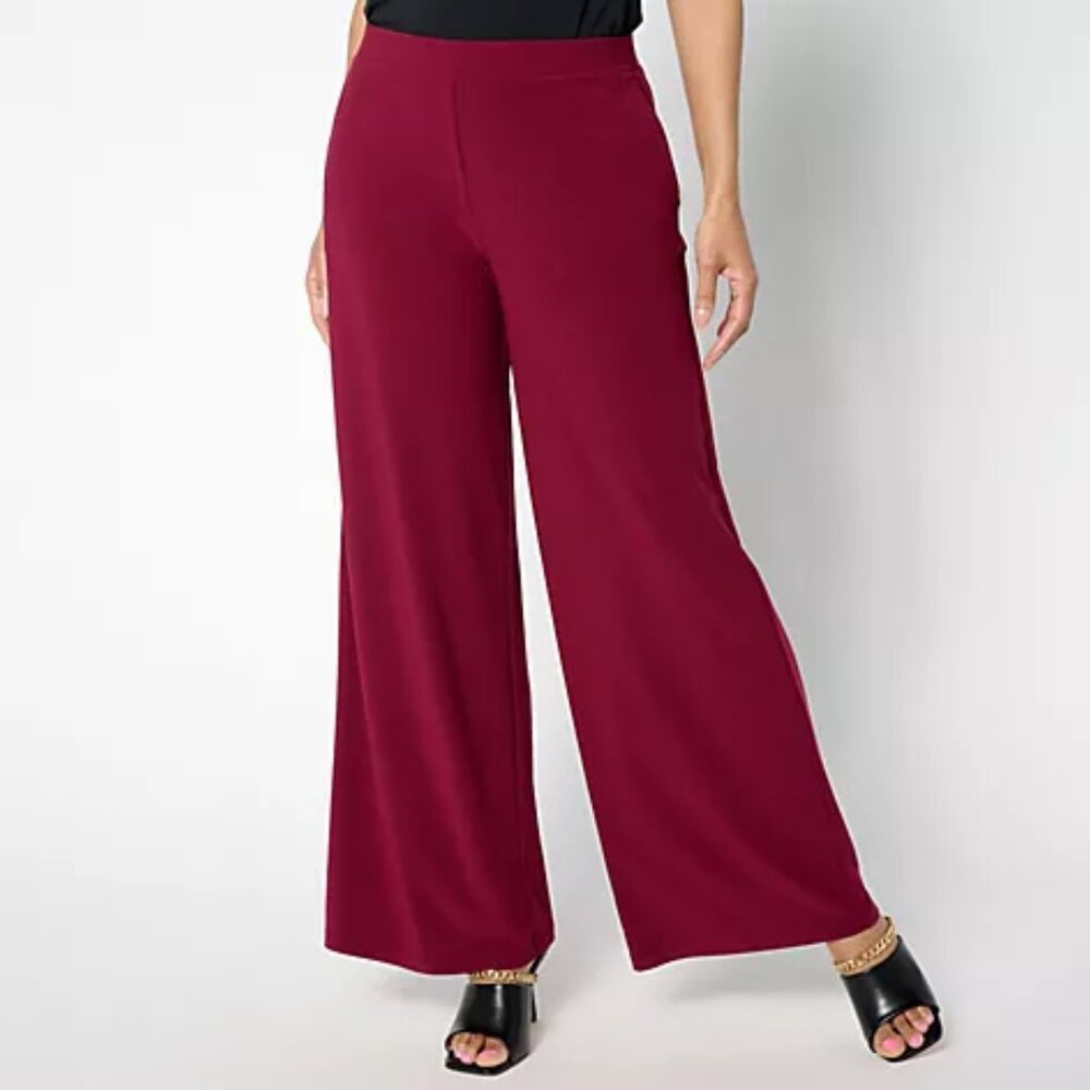 Susan Graver Every Day Liquid Knit Wide-Leg Pants Red Size 3X